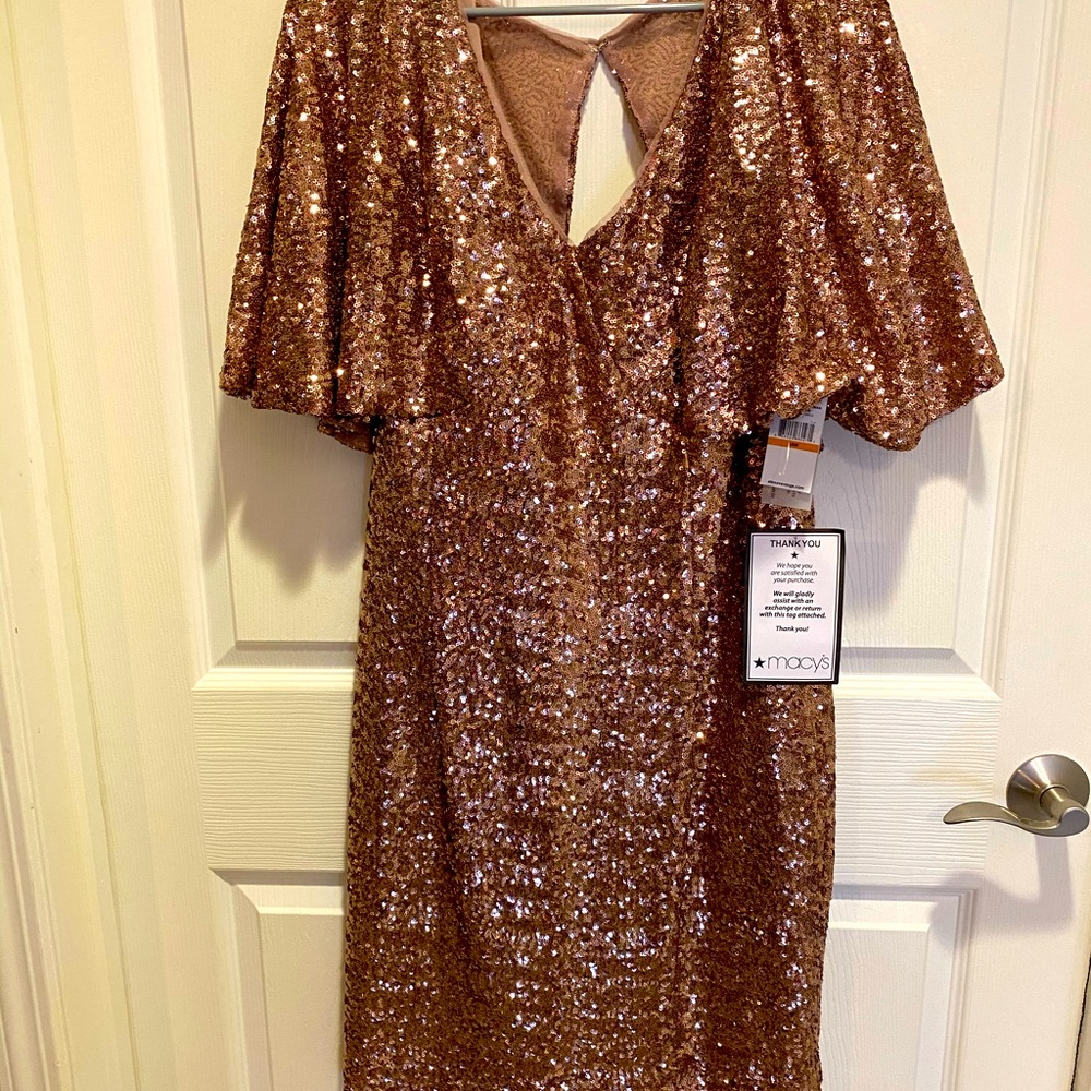 Gorgeous NWT rose gold cape dress, fancy, fun